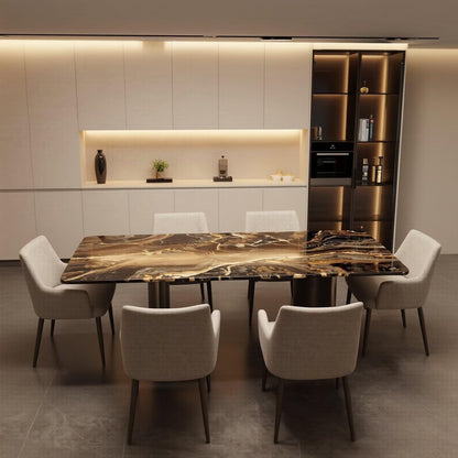 56"-96"Modern Marble Dining Table, Rectangular Table with Sleek Metal Base for Dining Room