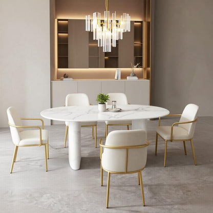 56"-96"Elegant White Marble Oval Dining Table, Sleek Contemporary Dining Room Table