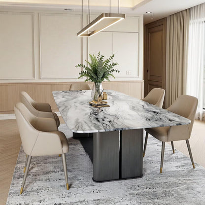 56"-96"Modern Marble Dining Table, Rectangular Table with Sleek Metal Base for Dining Room