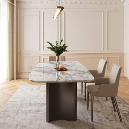 56"-96"Modern Marble Dining Table, Rectangular White Marble Table with Sleek Metal Legs