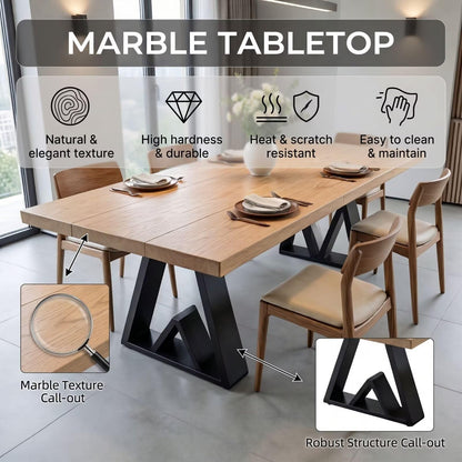 56"-96"Modern Solid Wood Dining Table with Black Metal Base for 6-8 People