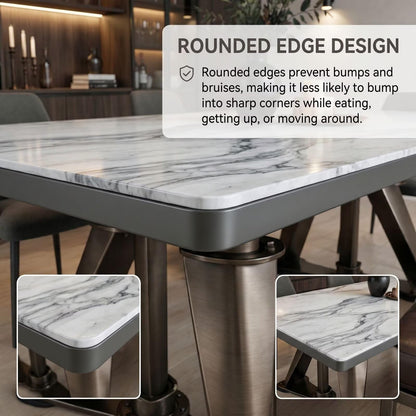 56“-96”White Marble Dining Table with Antique Bronze Industrial Base