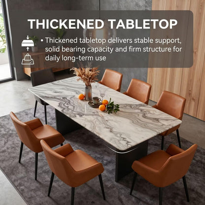 56"-96"Modern Marble Dining Table, Rectangular Natural Stone Top with Black Base for 6-8