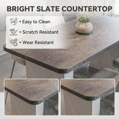 56"-96"Elegant Urban Dining Table, Dark Marble-Like Top with Modern Concrete Pedestal Legs