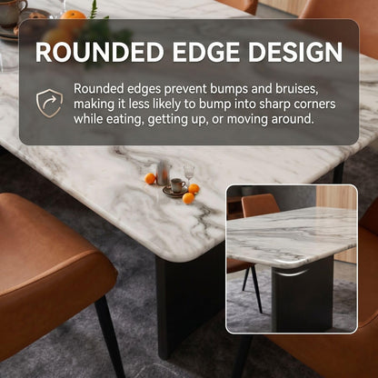 56"-96"Modern Marble Dining Table, Rectangular Natural Stone Top with Black Base for 6-8