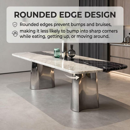 56"-96"Contemporary Black & White Marble Dining Table with Silver Base