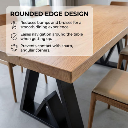 56"-96"Modern Solid Wood Dining Table with Black Metal Base for 6-8 People