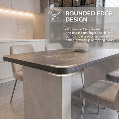 56"-96"Elegant Urban Dining Table, Dark Marble-Like Top with Modern Concrete Pedestal Legs