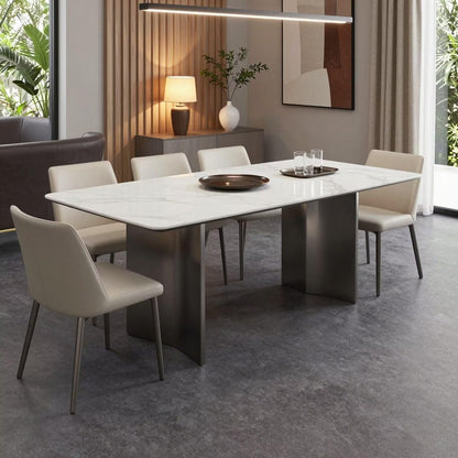 56"-88"Modern White Marble Dining Table with Dark Metal Base for 6 People