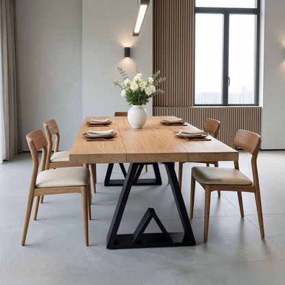 56"-96"Modern Solid Wood Dining Table with Black Metal Base for 6-8 People