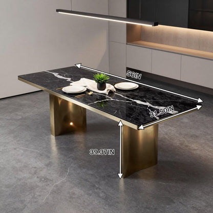 56"-88"Luxury Rectangular Dining Table, Black Marble Top with Gold Frame Legs