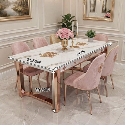 56"-88"Luxury Marble Dining Table with Rose Gold Metal Base for 6-8 People