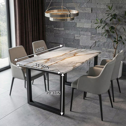 56"-88"Modern Rectangular Dining Table, Marble Top with Black U-Base