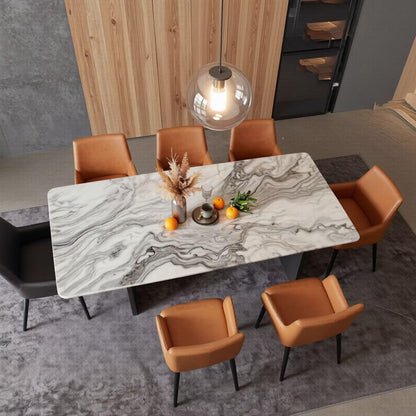 56"-96"Modern Marble Dining Table, Rectangular Natural Stone Top with Black Base for 6-8