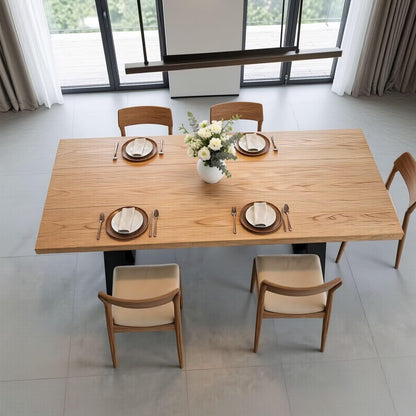 56"-96"Modern Solid Wood Dining Table with Black Metal Base for 6-8 People