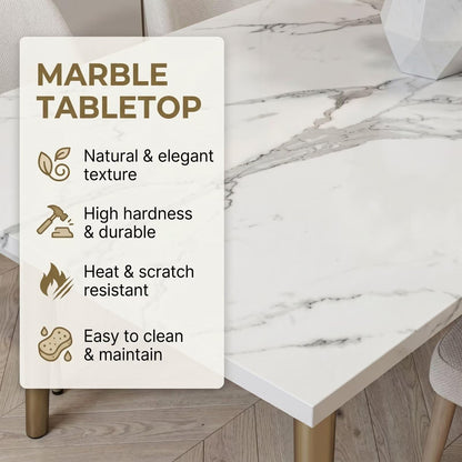 56"-88"Rectangular Sintered Stone Dining Table, White Kitchen Table with Marble Vein