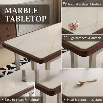 56"-88"Modern Rectangular Dining Table with Marble Top & Metal Frame