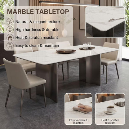 56"-88"Modern White Marble Dining Table with Dark Metal Base for 6 People
