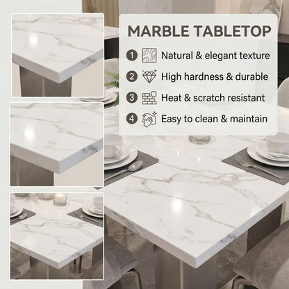 56"-88"Modern Rectangular Dining Table, White Marble Top with Metal Legs