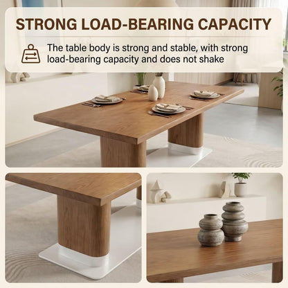 56"-88"Modern Solid Wood Dining Table with Double Pedestal Base for 6 People