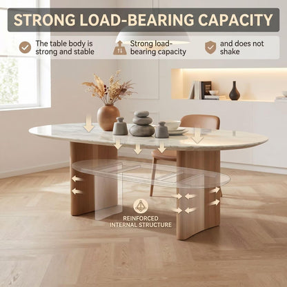 56"-88"Modern Oval Marble Dining Table with Solid Wood Pedestal Legs