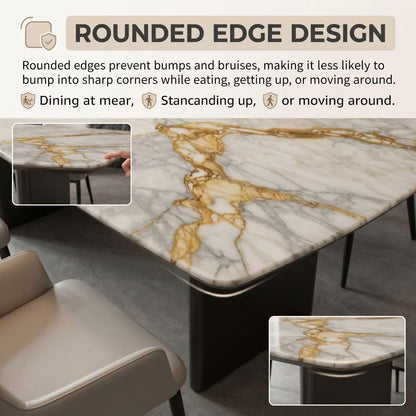 56"-88"Luxury Rectangular Marble Dining Table with Gold Streaks & Dark Legs