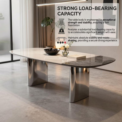 56"-88"Modern Oval Dining Table, Dual Marble Top with Chrome Metal Legs
