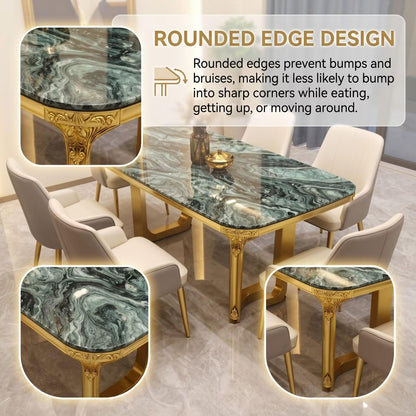 56"-88"Luxury Green Marble Dining Table with Gold Metal Frame for 6 People