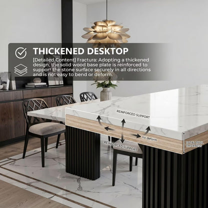 56"-88"Modern White Marble Dining Table with Black Fluted Base for 4-6 People