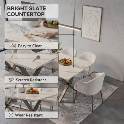 56"-88"Modern Rectangular Dining Table with Marble Top & Gold Crisscross Legs