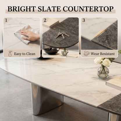 56"-88"Modern Oval Dining Table, Dual Marble Top with Chrome Metal Legs
