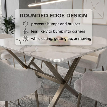 56"-88"Modern Rectangular Dining Table with Marble Top & Gold Crisscross Legs