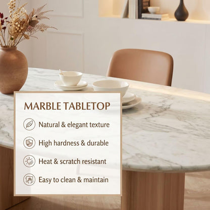 56"-88"Modern Oval Marble Dining Table with Solid Wood Pedestal Legs