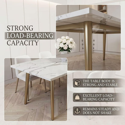 56"-88"Rectangular Sintered Stone Dining Table, White Kitchen Table with Marble Vein