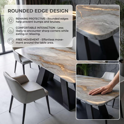 56"-88"Gray Marble Dining Table with Gold Vein & Black Metal Base for 6 People