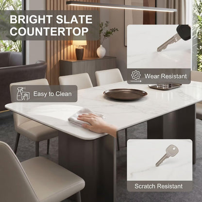 56"-88"Modern White Marble Dining Table with Dark Metal Base for 6 People