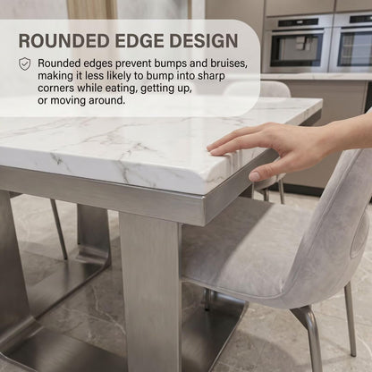 56"-88"Modern Rectangular Dining Table, White Marble Top with Metal Legs