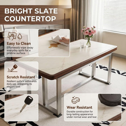 56"-88"Modern Rectangular Dining Table with Marble Top & Metal Frame