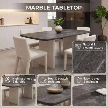 56"-88"Modern Rectangular Dining Table, Dark Stone Top with Concrete Pedestal Legs