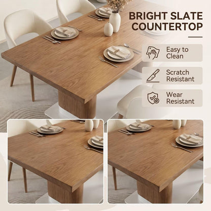 56"-88"Modern Solid Wood Dining Table with Double Pedestal Base for 6 People