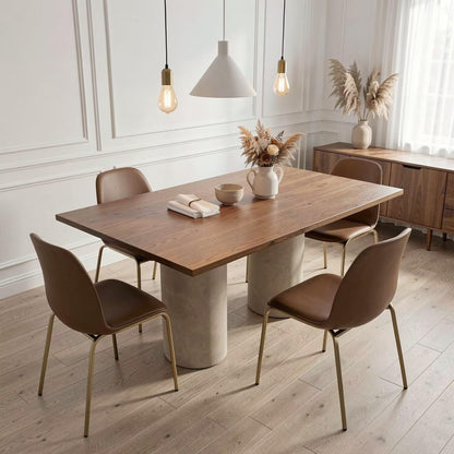 56"-96"Walnut Wood Dining Table with Concrete Base, Modern Rectangular Kitchen Table