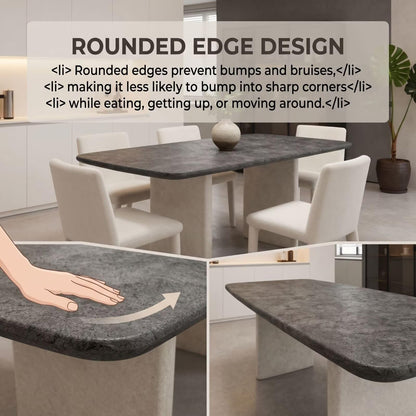 56"-88"Modern Rectangular Dining Table, Dark Stone Top with Concrete Pedestal Legs