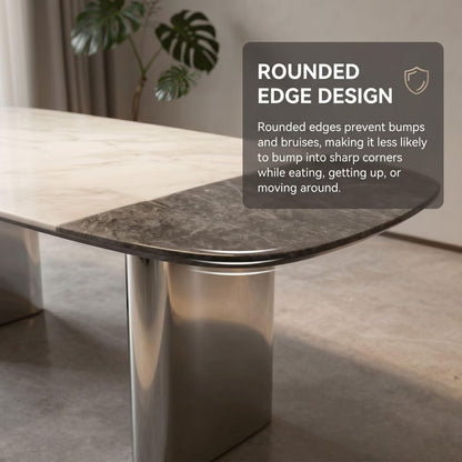 56"-88"Modern Oval Dining Table, Dual Marble Top with Chrome Metal Legs