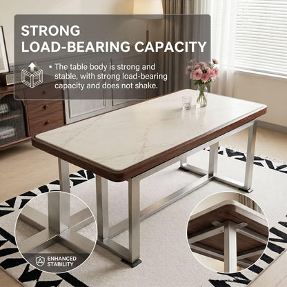 56"-88"Modern Rectangular Dining Table with Marble Top & Metal Frame