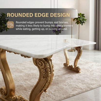 56"-88"Luxury Marble Dining Table with Carved Gold Metal Legs for 6 People
