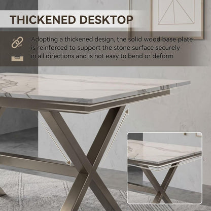 56"-88"Modern Rectangular Dining Table with Marble Top & Gold Crisscross Legs