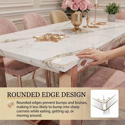 56"-88"Luxury Marble Dining Table with Rose Gold Metal Base for 6-8 People