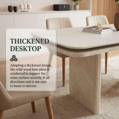 56"-88"White Marble Dining Table with Beige Stone Base for 4-6 People