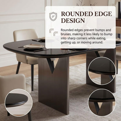 56"-88"Black Marble Oval Dining Table with Dark Wood Base for 4-6 People