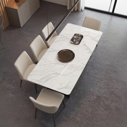 56"-88"Modern White Marble Dining Table with Dark Metal Base for 6 People